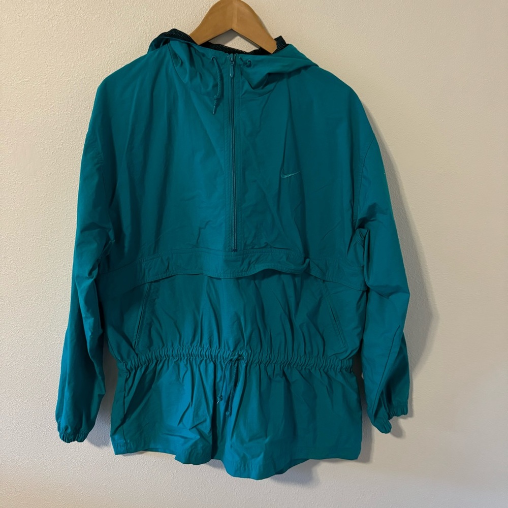 Vintage 90s Nike Anorak Windbreaker Hooded Teal 1/4 Zip Vent-Large